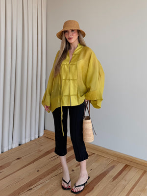 Sarı İp Bağcıklı Transparan Kimono - 5098