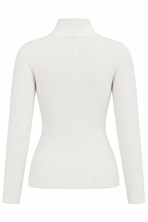 Krem Çıtçıtlı Boğazlı Kazak - 2y251037