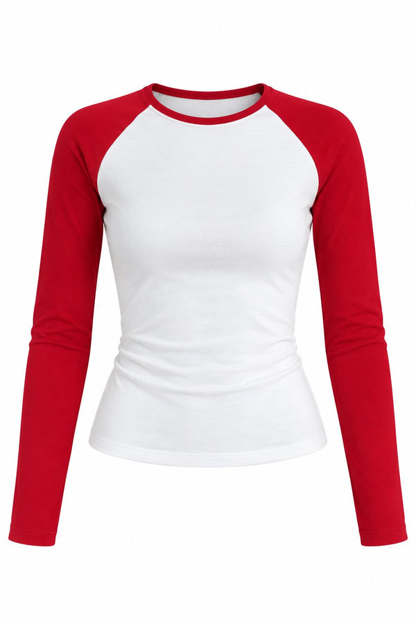 Kırmızı Çift Renk Uzun Kollu T-shirt - 5209