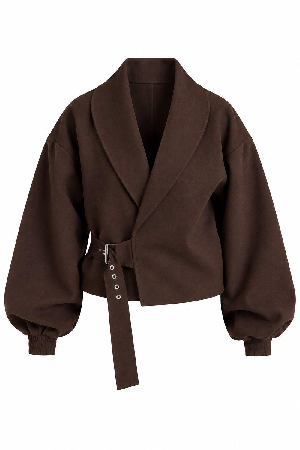 Kahverengi Kendinden Kemerli Crop Ceket - 5169