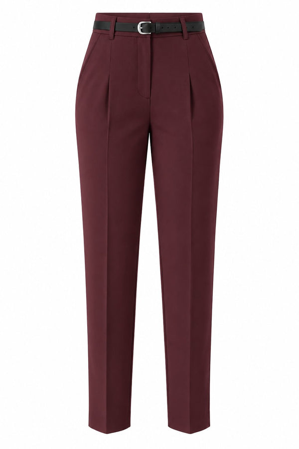Bordo Kemerli Pantolon - 2y3790