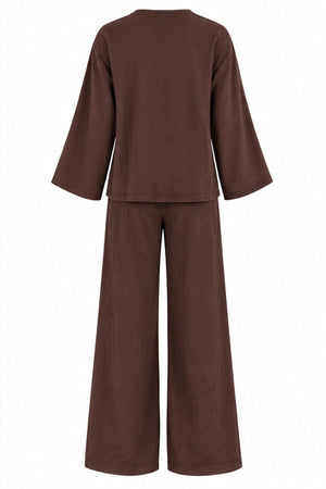 Kahverengi Bağlamalı Kimono Takım - 2y8567