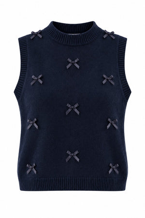Lacivert Mini Kurdeleli Kolsuz Süveter - 2y4466