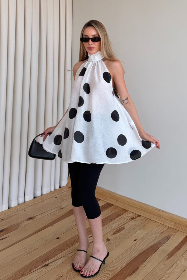 Beyaz İri Puantiyeli Bluz - 1009