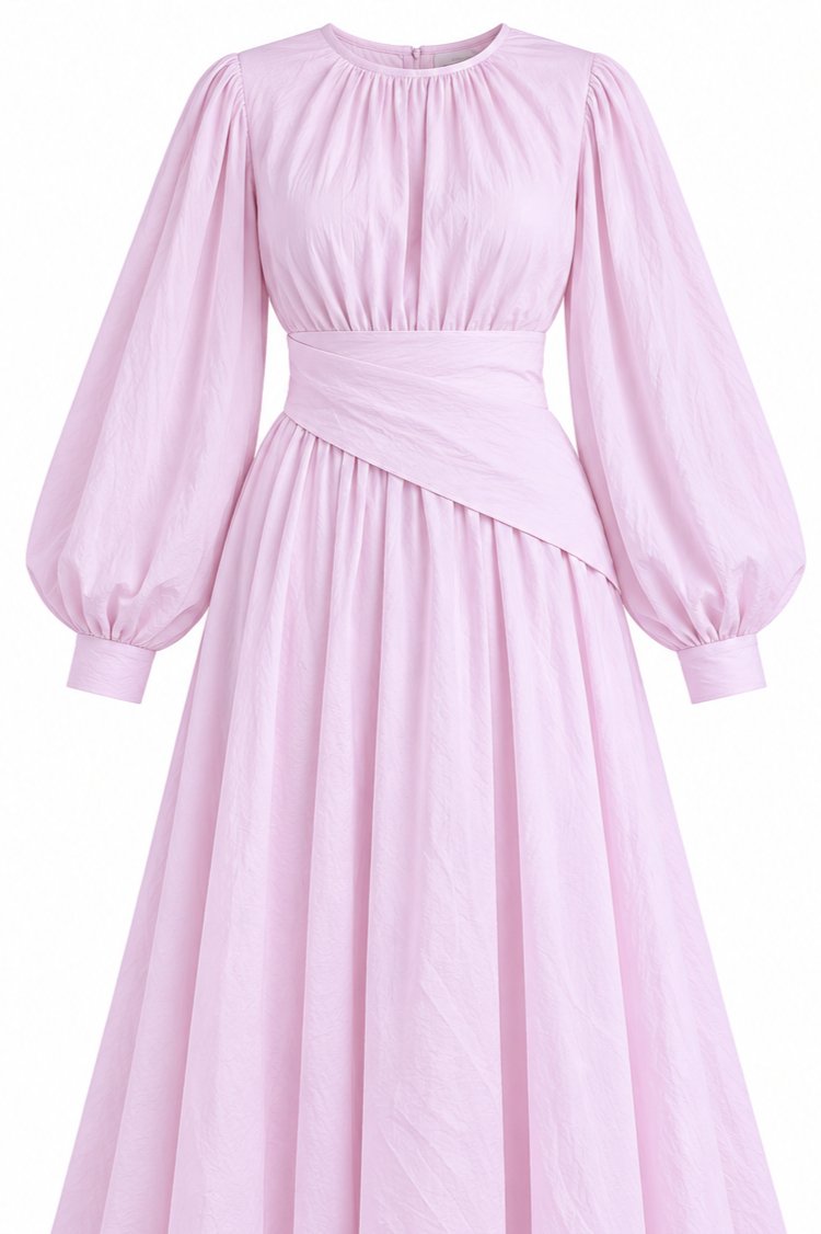 Pembe Seyyar Kuşaklı Uzun Elbise - 2y7051