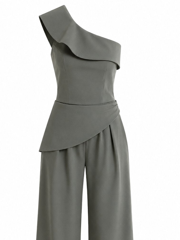 Haki Tasarım Yaka Bluz Pantolon Takım - TK8003