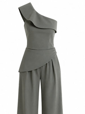 Haki Tasarım Yaka Bluz Pantolon Takım - TK8003