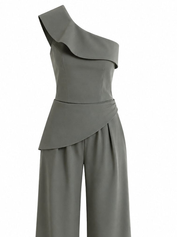 Haki Tasarım Yaka Bluz Pantolon Takım - TK8003