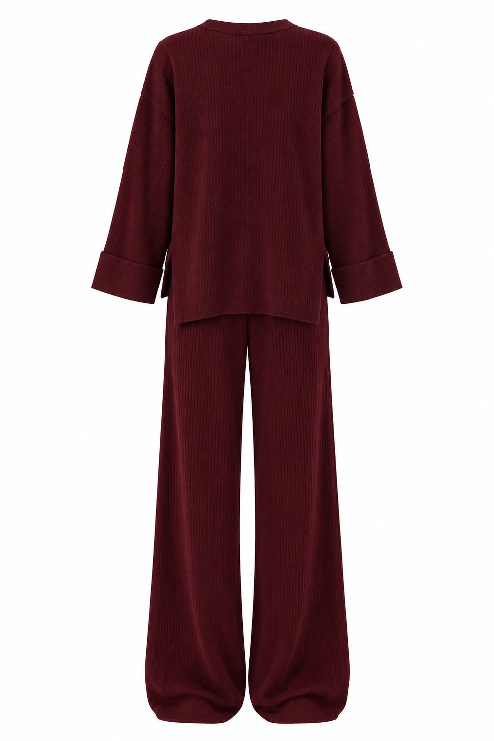Bordo Selanik Örme 2'li Triko Takım - 2y4587