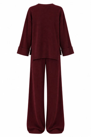 Bordo Selanik Örme 2'li Triko Takım - 2y4587
