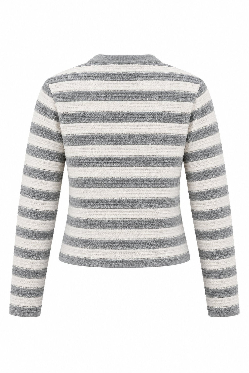 Gri - Ekru Çizgili Örme Hırka - 2y4390