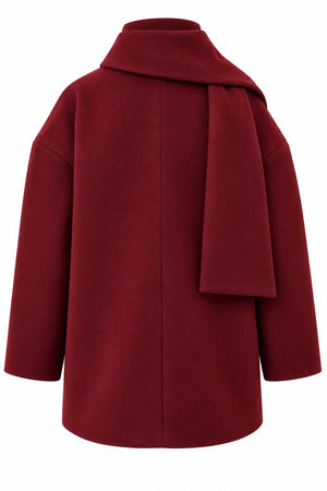Bordo Atkı Detaylı Düğmeli Kaşe Ceket - 2y25912