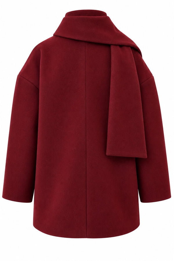 Bordo Atkı Detaylı Düğmeli Kaşe Ceket - 2y25912