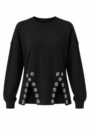 Siyah Taş İşlemeli Sweatshirt - 261010