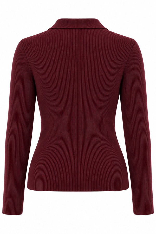 Bordo Uzun Kol Çıtçıtlı Triko - 251172
