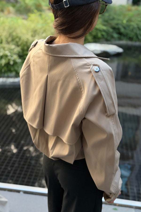 Bej Pileli Crop Ceket - 4199