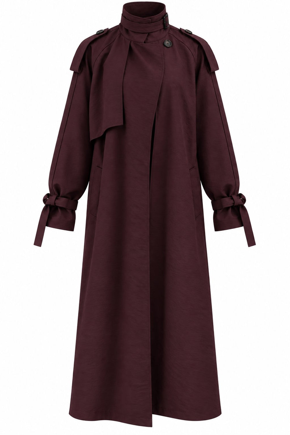 Bordo Kuşaklı Premium Oversize Trençkot - 8646