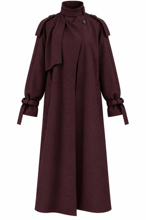 Bordo Kuşaklı Premium Oversize Trençkot - 8646