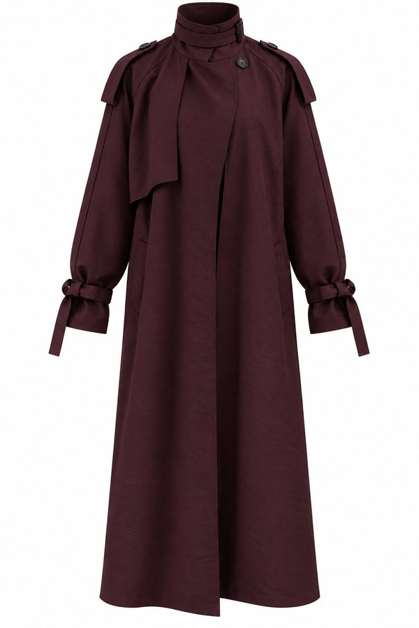 Bordo Kuşaklı Premium Oversize Trençkot - 8646
