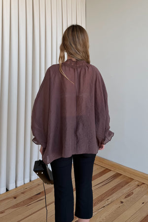 Kahverengi Dantelli Transparan Bluz - 5108