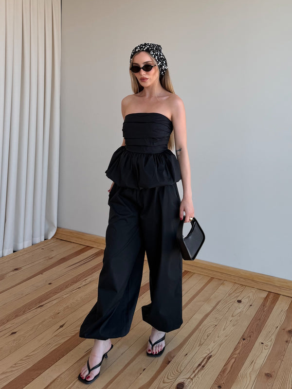 Siyah Balon Bluz Pantolon Takım - 7334