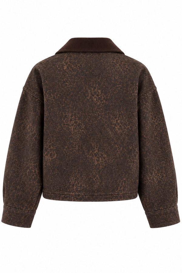 Kahverengi Kadife Leopar Desenli Ceket - 0738