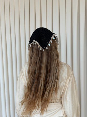 Siyah Dik Üçgen Deniz Kabuklu Bandana - 2152