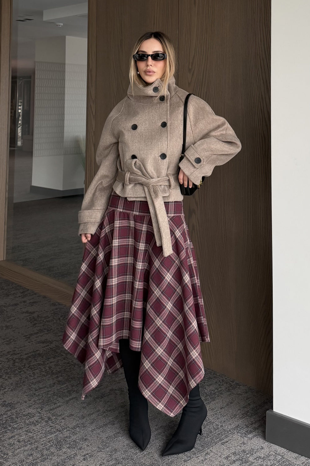 Bordo Asimetrik Ekose Etek - 5254