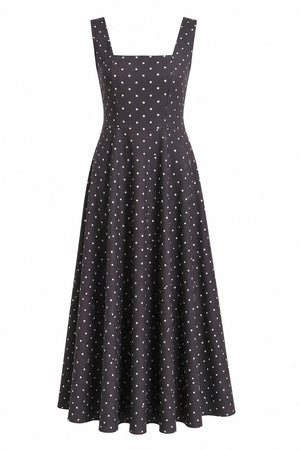 Acı Kahve Puantiyeli Beli Fiyonklu Elbise - 2y5107