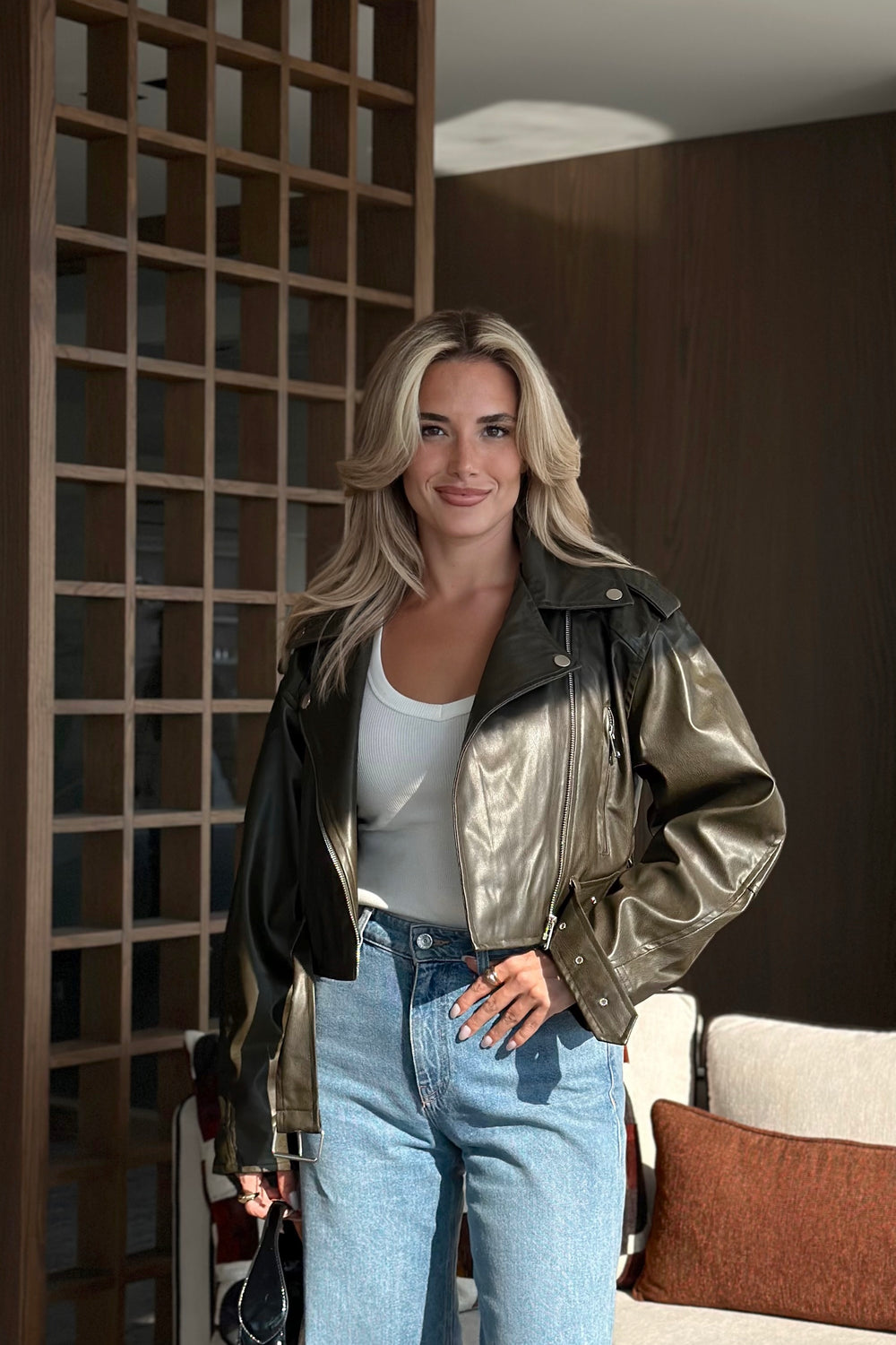 Haki Eskitme Deri Ceket - 7132