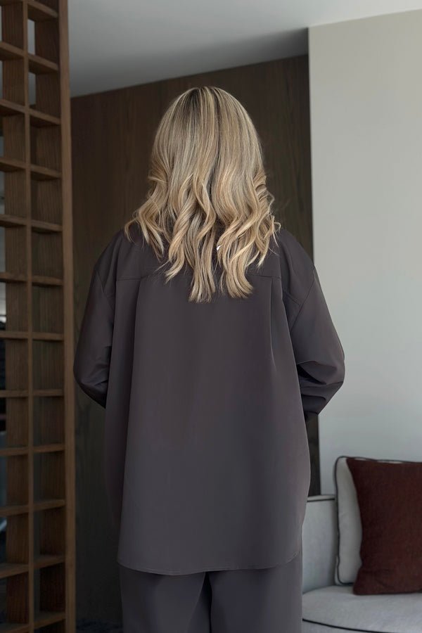 Kahverengi Merlin Kemerli Gömlek Pantolon Takım - 8453