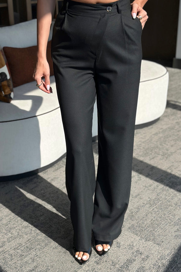 Siyah Önü Çapraz Düğme Detaylı Kumaş Pantolon - 3442