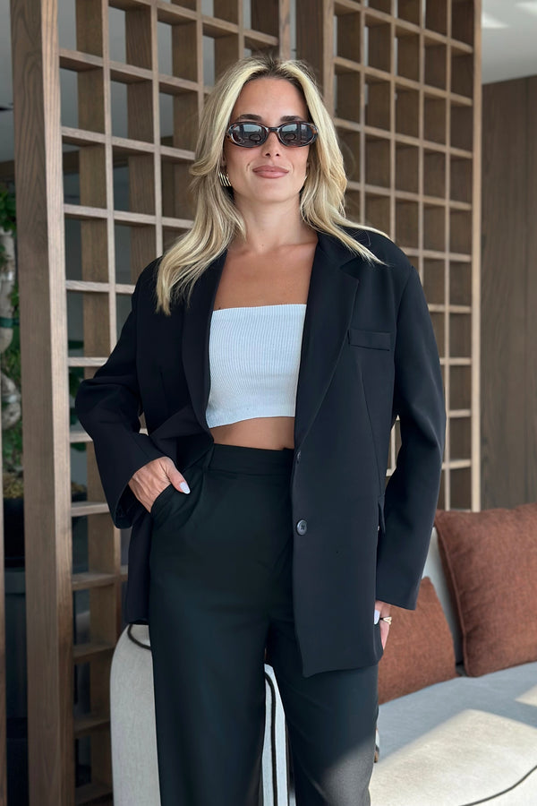 Siyah Önü Çapraz Düğme Detaylı Kumaş Pantolon - 3442