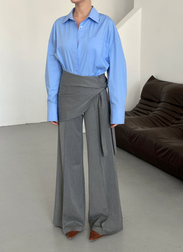 Antrasit Yan Bağlama Detaylı Tasarım Pantolon