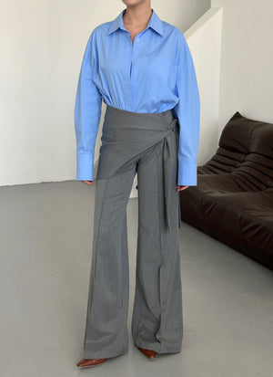 Antrasit Yan Bağlama Detaylı Tasarım Pantolon