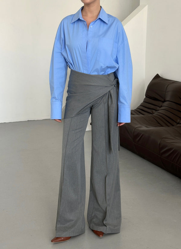 Antrasit Yan Bağlama Detaylı Tasarım Pantolon