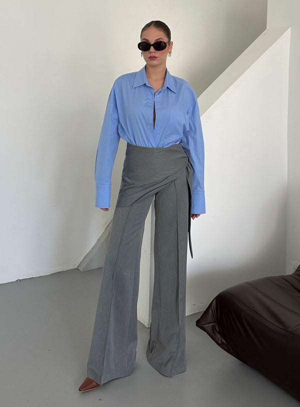 Antrasit Yan Bağlama Detaylı Tasarım Pantolon