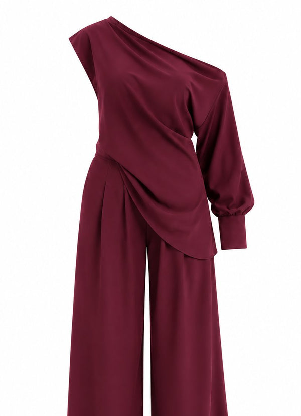 Mürdüm Tek Kol Bluz Pantolon Takım - 2y8007