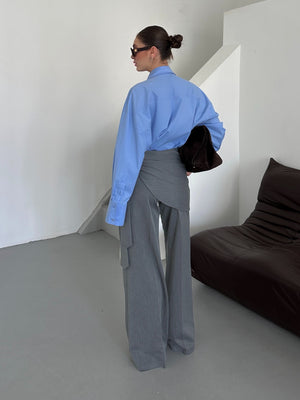 Antrasit Yan Bağlama Detaylı Tasarım Pantolon