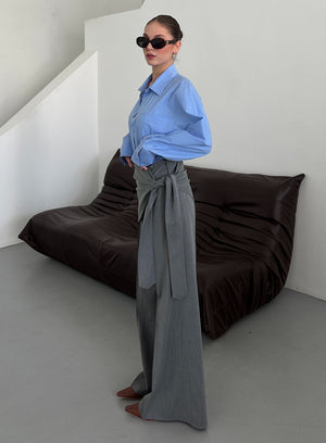 Antrasit Yan Bağlama Detaylı Tasarım Pantolon