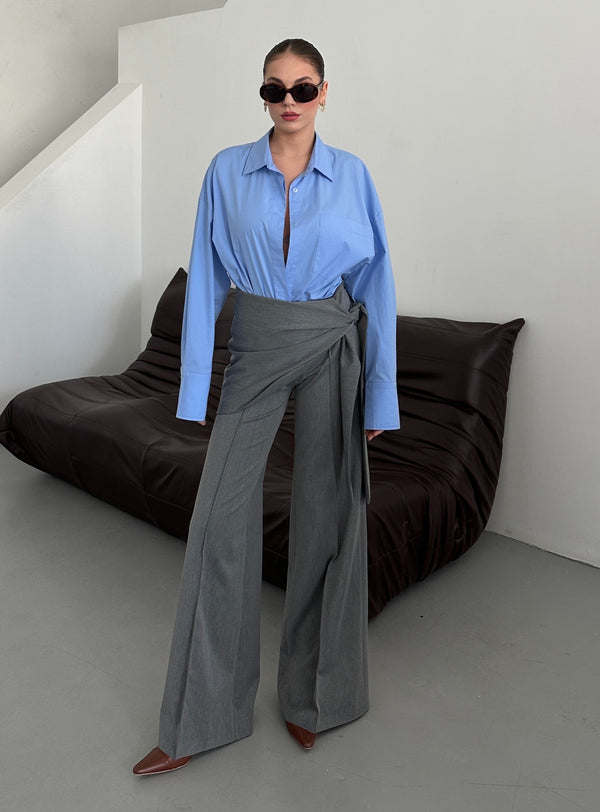 Antrasit Yan Bağlama Detaylı Tasarım Pantolon