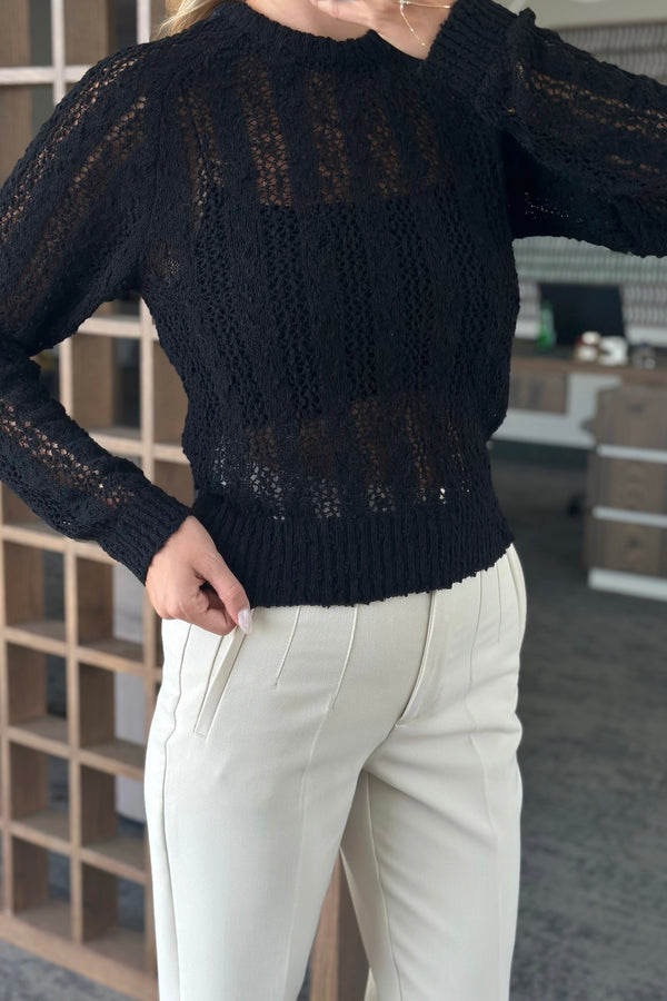 Siyah Örme Triko Bluz - 4413