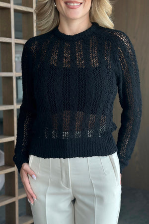 Siyah Örme Triko Bluz - 4413