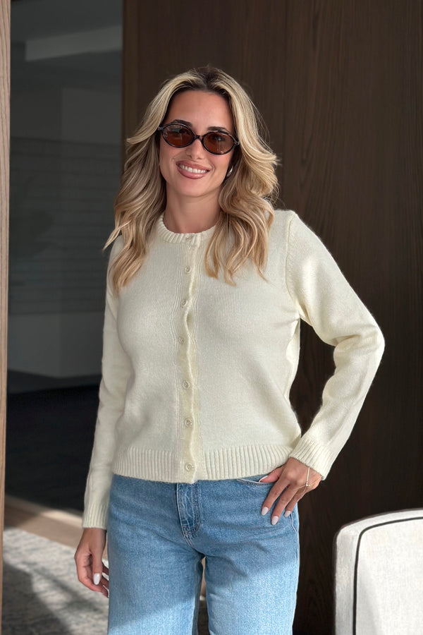 Krem Basic Düğmeli Hırka - 4488