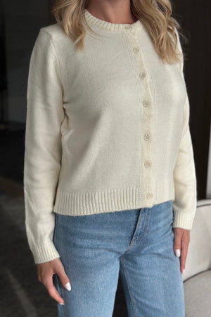 Krem Basic Düğmeli Hırka - 4488