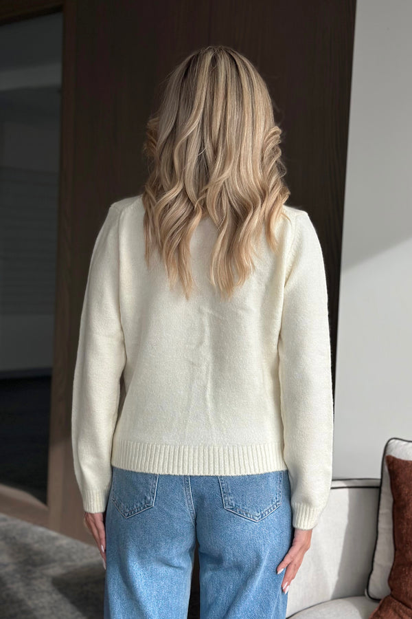 Krem Basic Düğmeli Hırka - 4488