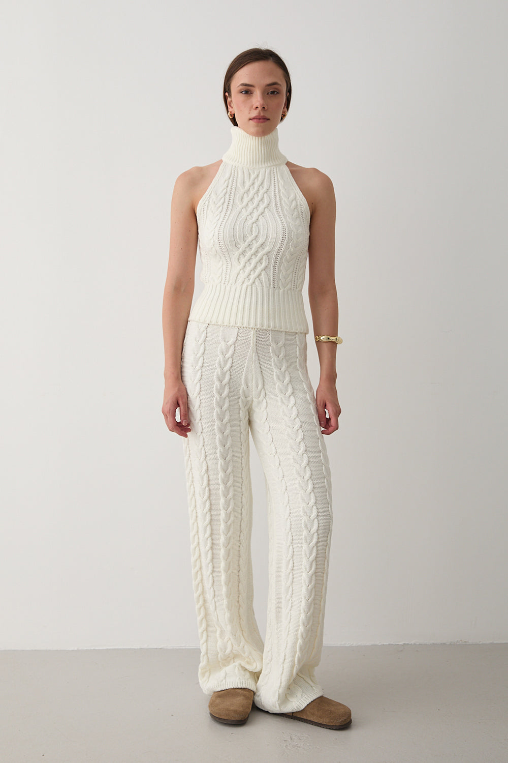 Ekru Kolsuz Bluz Pantolon Takım - 3009