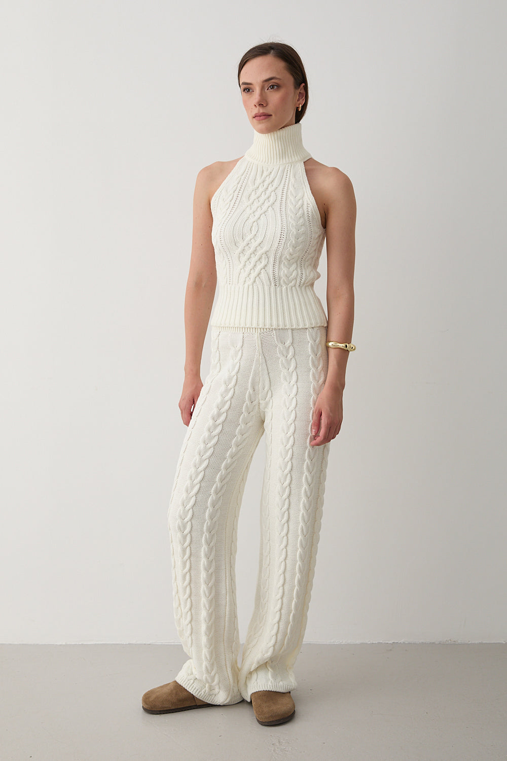 Ekru Kolsuz Bluz Pantolon Takım - 3009