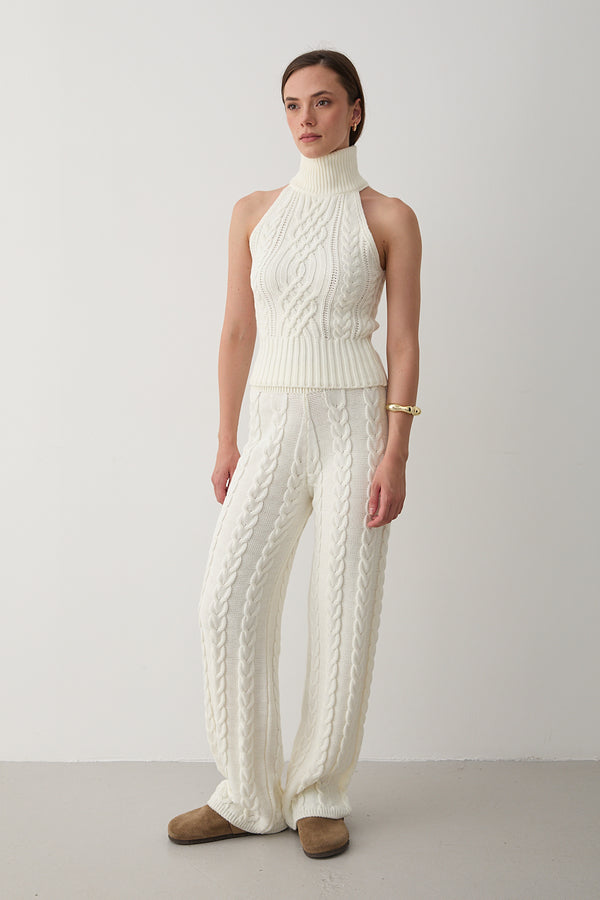 Ekru Kolsuz Bluz Pantolon Takım - 3009