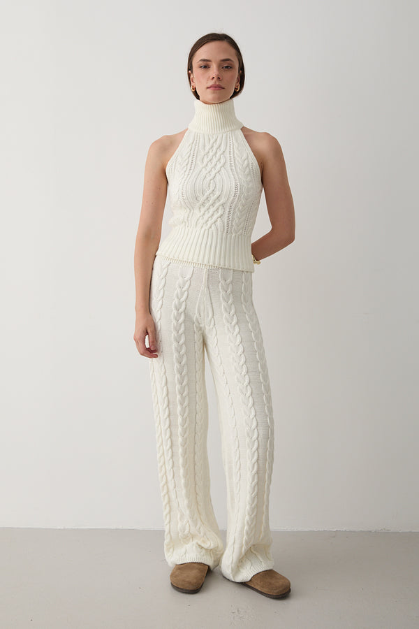 Ekru Kolsuz Bluz Pantolon Takım - 3009